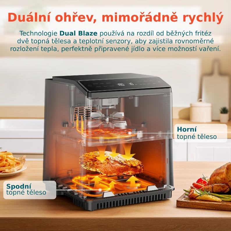 Cosori Dual Blaze 6.4L SMART horkovzdušná  fritéza + 5x špíz a gril. rošt,  černá5 