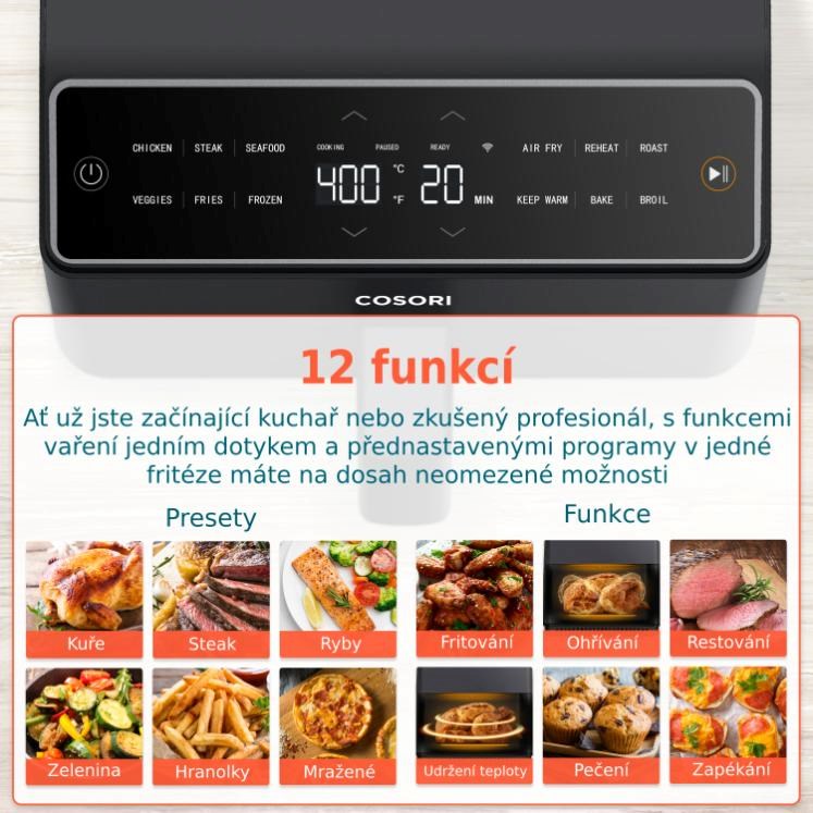 Cosori Dual Blaze 6.4L SMART horkovzdušná  fritéza + 5x špíz a gril. rošt,  černá4 