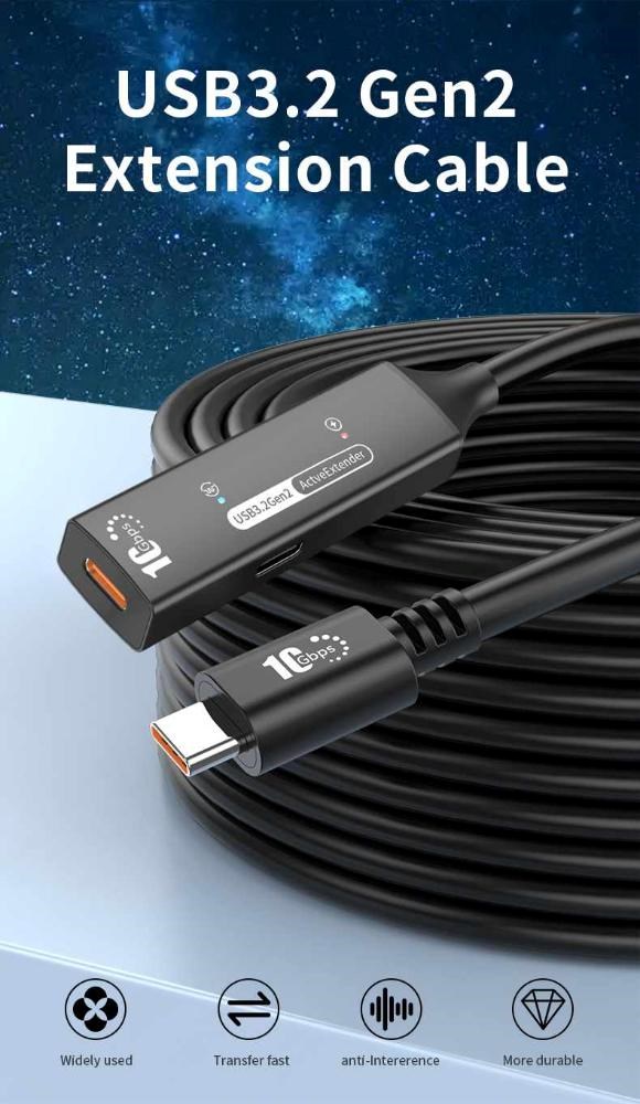 PremiumCord USB-C 3.2 Gen 2 repeater a prodlužovací kabel Male-Female,  10Gbps Aluminium 10m10 