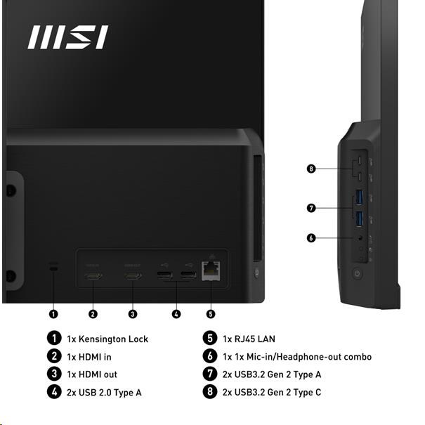 MSI PC AiO Modern AM242P 1M-2088XEU,  Core 5 120U,  23.8 FHD,  Anti-Glare,  Non-Touch,  16GB,  512GB SSD,  N/ A,  No OS,  Black8 