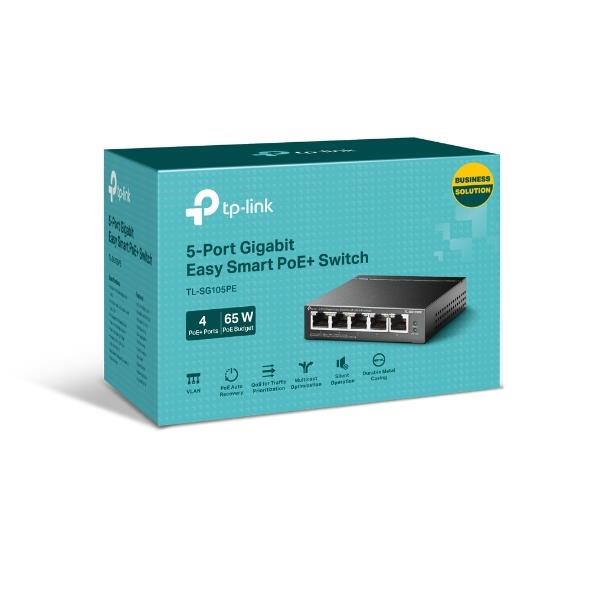 TP-Link Easy Smart switch TL-SG105PE (5xGbE,  4xPoE+,  65W,  fanless)1 