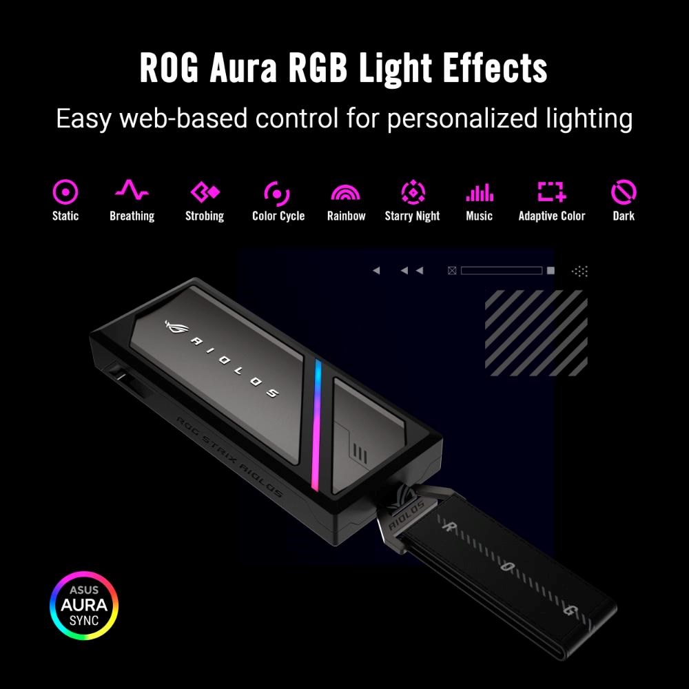 ASUS Externí box pro SSD M.2 ROG STRIX AIOLOS,  USB 3.2 Gen 2x2,  ARGB,  černá13 