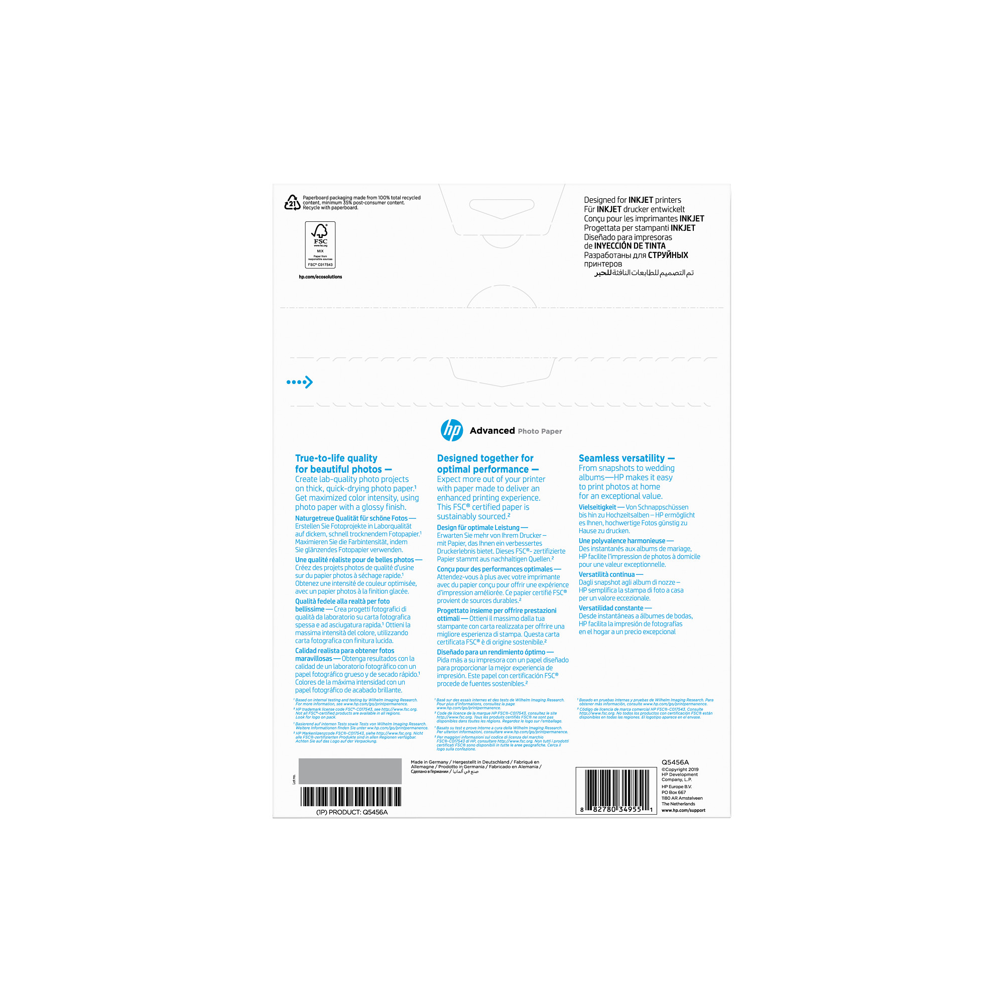 HP Advanced Glossy Photo Paper-25 sht/ A4/ 210 x 297 mm,  250 g/ m2,  Q5456A2 
