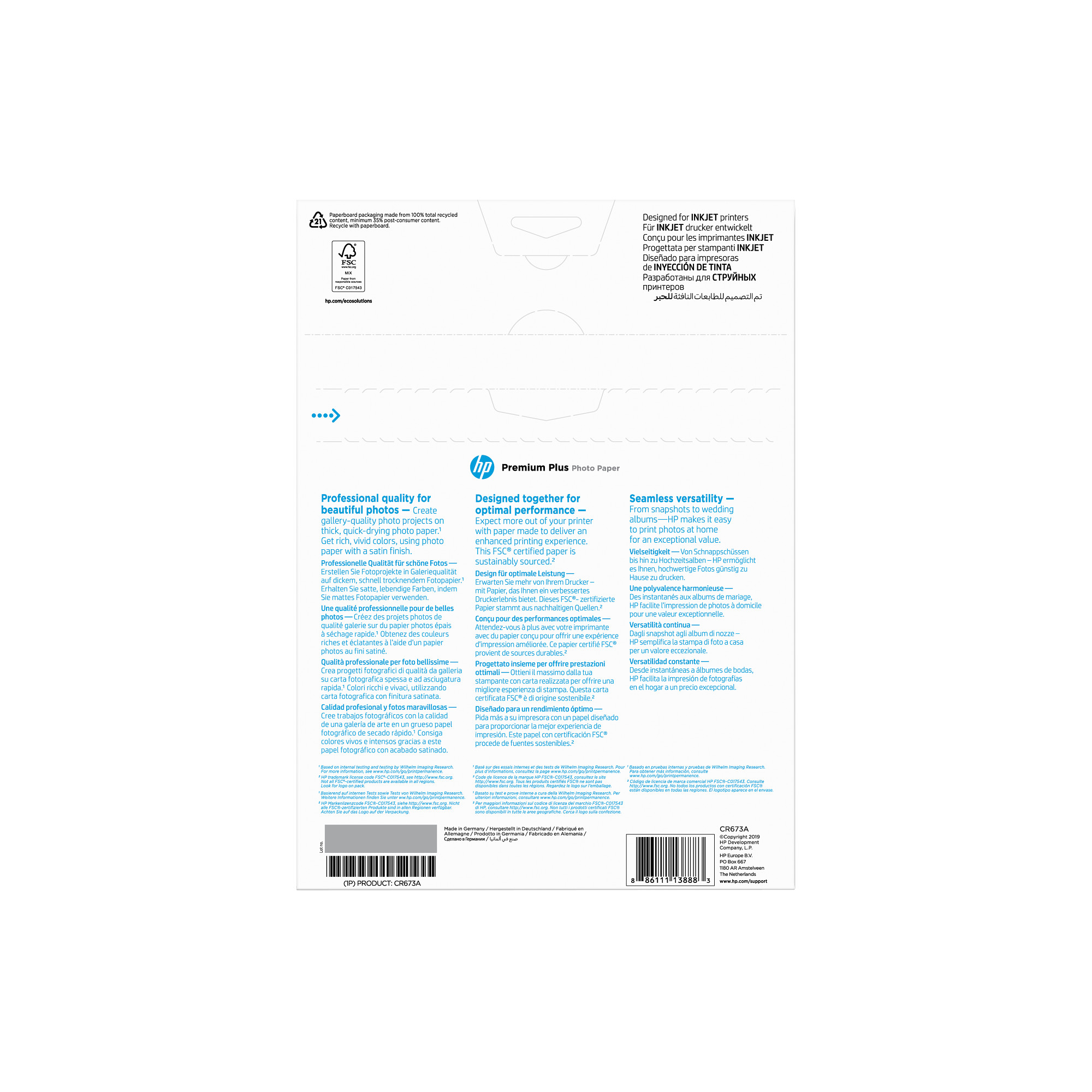 HP Premium Plus Semi-gloss Photo Paper-20 sht/ A4/ 210 x 297 mm,  300 g/ m2,  CR673A0 