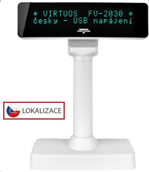 Virtuos VFD zákaznícky displej Virtuos FV-2030W 2x20 9mm,  USB,  biely2 