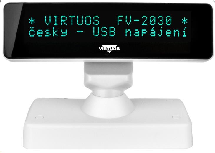 Virtuos VFD zákaznícky displej Virtuos FV-2030W 2x20 9mm,  USB,  biely3 