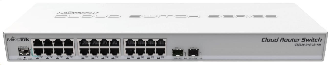 MikroTik Cloud Router Switch CRS326-24G-2S+RM,  800MHz CPU, 512MB RAM,  24xLAN,  2xSFP+ slot,  vč. L50 
