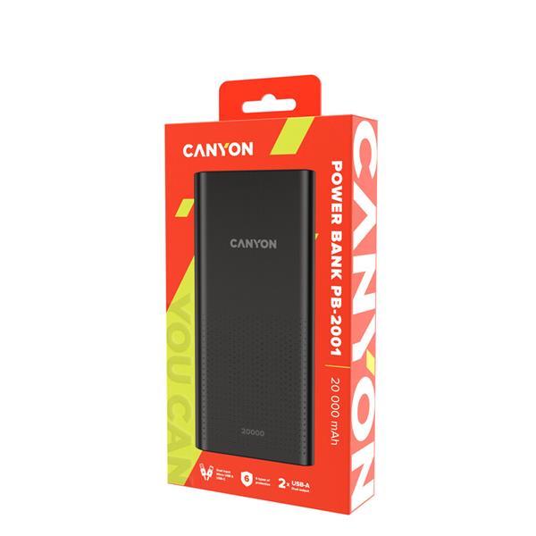 Canyon PB-2001, Powerbank, Li-Pol, 20.000 mAh, Vstup: 1x Micro-USB, 1x USB-C, Výstup: 2x USB-A, čierna2