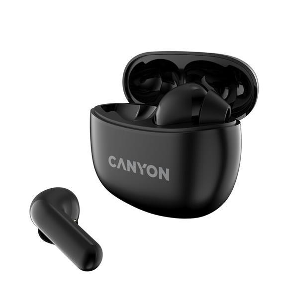Canyon TWS-5, True Wireless Bluetooth slúchadlá do uší, USB-C nabíjanie, nabíjacia stanica v kazete, čierne1