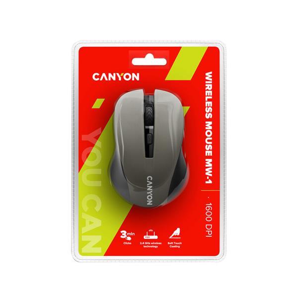 Canyon OnClick W01, Wireless optická myš USB, 800/1000/1200 dpi, šedo-čierna8
