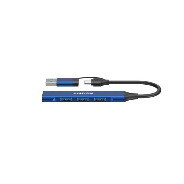 Canyon DS-02, USB-C Hub, 4 porty, 3xUSB 2.0 480Mbps, 1xUSB 3.0, 5Gbps, USB-C/USB-A adaptér, modrá4