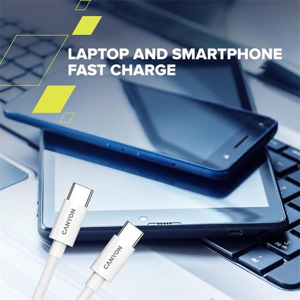 Canyon CC60AB12, 1.2 m kábel, USB-C / USB-C, 60 W, 480 Mbps, biely9