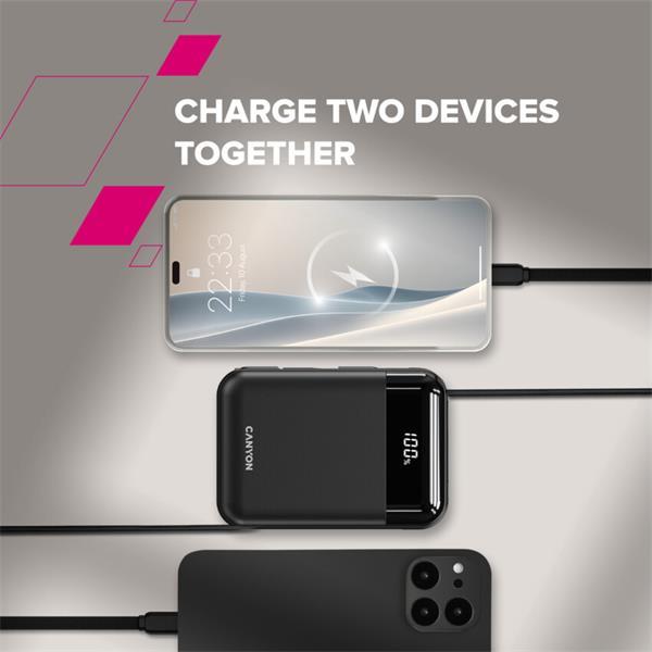 Canyon OnPower 104, powerbanka 10 000 mAh, 22.5 W, USB-C / USB-A, integrované káble USB-C + Lightning, čierna7