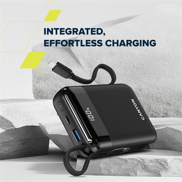 Canyon OnPower 104, powerbanka 10 000 mAh, 22.5 W, USB-C / USB-A, integrované káble USB-C + Lightning, čierna16