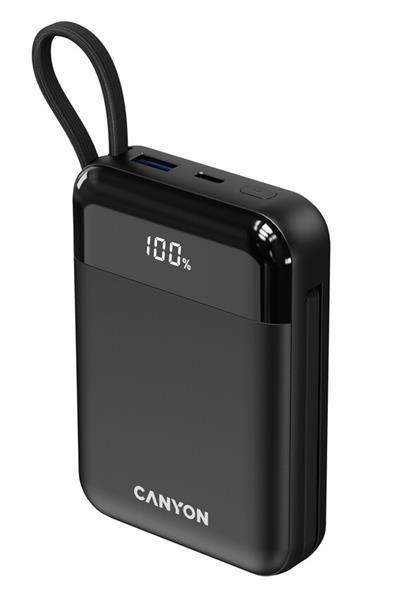 Canyon OnPower 104, powerbanka 10 000 mAh, 22.5 W, USB-C / USB-A, integrované káble USB-C + Lightning, čierna24