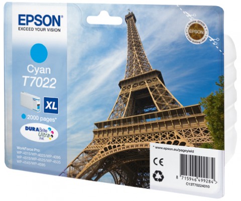 Atramentová lišta EPSON WorkForce-4000/ 4500 - azurová XL - 2000 str. (21, 3 ml)0 