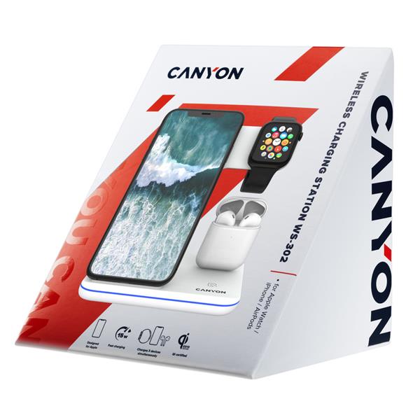 Canyon WS-302, 3v1, bezdrôtová Qi nabíjacia stanica pre 3 zariadenia simultánne, biela8 