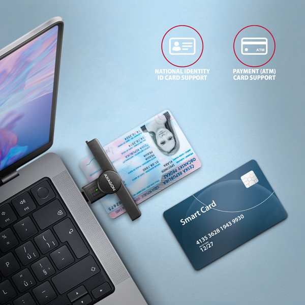 AXAGON CRE-SMPC, USB-C PocketReader čítačka kontaktných kariet Smart card (eObčanka, eID klient)1 