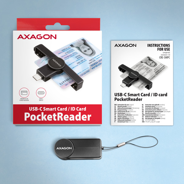 AXAGON CRE-SMPC, USB-C PocketReader čítačka kontaktných kariet Smart card (eObčanka, eID klient)6 