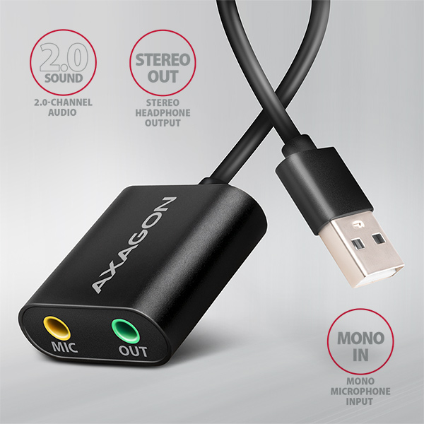AXAGON ADA-12, USB 2.0 - externá zvuková karta, 48kHz/ 16-bit stereo, kovová, kábel USB-A 15 cm1 