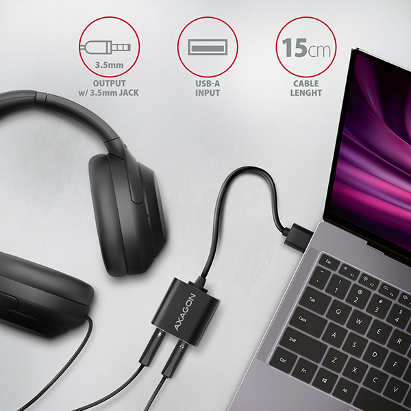 AXAGON ADA-12, USB 2.0 - externá zvuková karta, 48kHz/ 16-bit stereo, kovová, kábel USB-A 15 cm3 