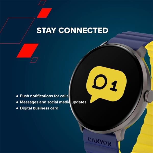 Canyon Jacky SW-69, smart hodinky, BT, fareb. LTPS displej 1,3", vodotes. IP68, 25 športov, modro/žlté6 