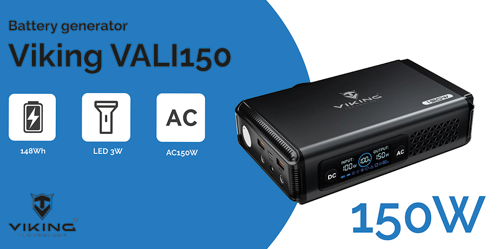 Batériový generátor Viking VALI150/ batéria 148Wh/ Output:1xAC, 2xUSB-A, 2xDC5521/ LED svietidlo4 
