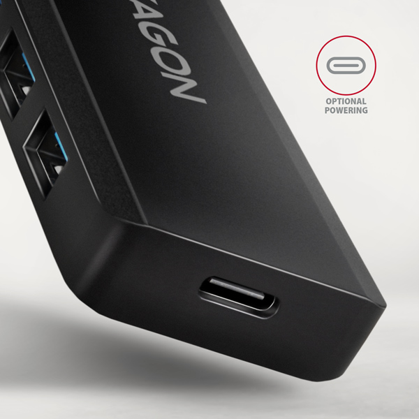 AXAGON HUE-C1A, 4x USB 5Gbps TRAVEL hub, USB-C napájací konektor, kábel USB-A 19cm4 