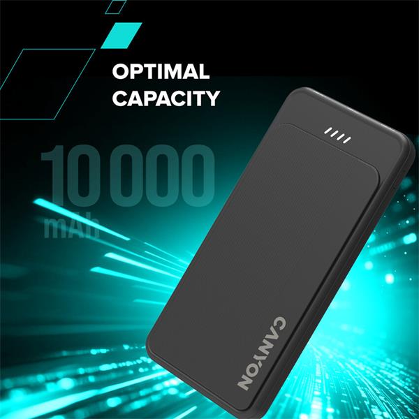 Canyon OnPower 100, Powerbank, 10.000 mAh, LED indikátor, in: 1x USB-C/1x microUSB, out: 1x USB-C a 2x USB-A 3 