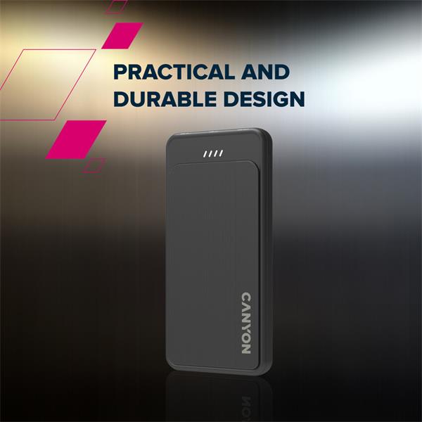 Canyon OnPower 100, Powerbank, 10.000 mAh, LED indikátor, in: 1x USB-C/1x microUSB, out: 1x USB-C a 2x USB-A 5 