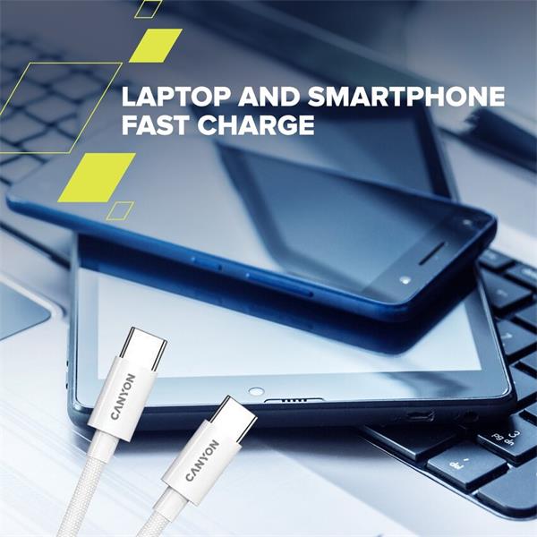 Canyon CC60AB12, 1.2 m kábel, USB-C / USB-C, 60 W, 480 Mbps, biely9 