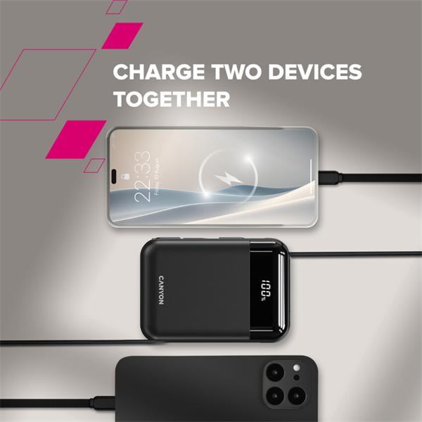 Canyon OnPower 104, powerbanka 10 000 mAh, 22.5 W, USB-C / USB-A, integrované káble USB-C + Lightning, čierna7 