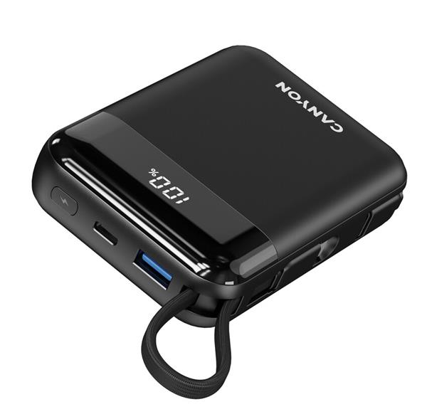 Canyon OnPower 104, powerbanka 10 000 mAh, 22.5 W, USB-C / USB-A, integrované káble USB-C + Lightning, čierna11 