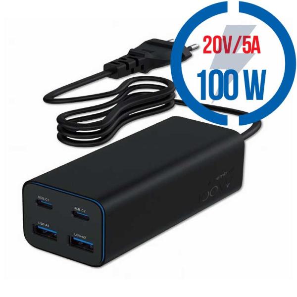 Gembird 100W adaptér 2xUSB-C, 2xUSB-A