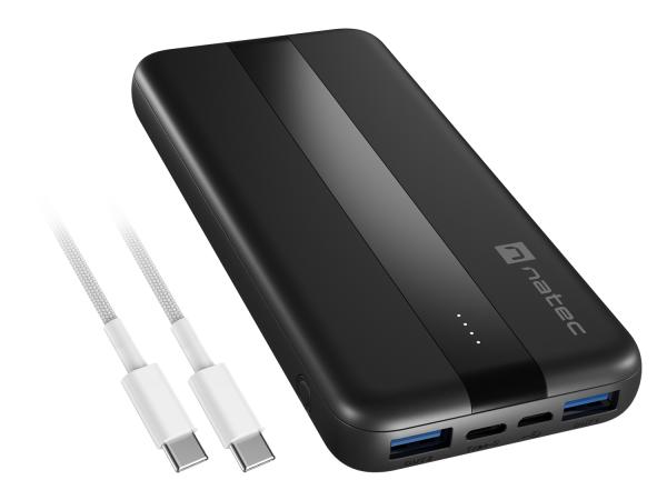 Power banka Natec TREVI SLIM Q V2 10000mAh, 2X USB-A 18W, 1X USB-C 20W, USB-C - USB0-C kábel, čierna0