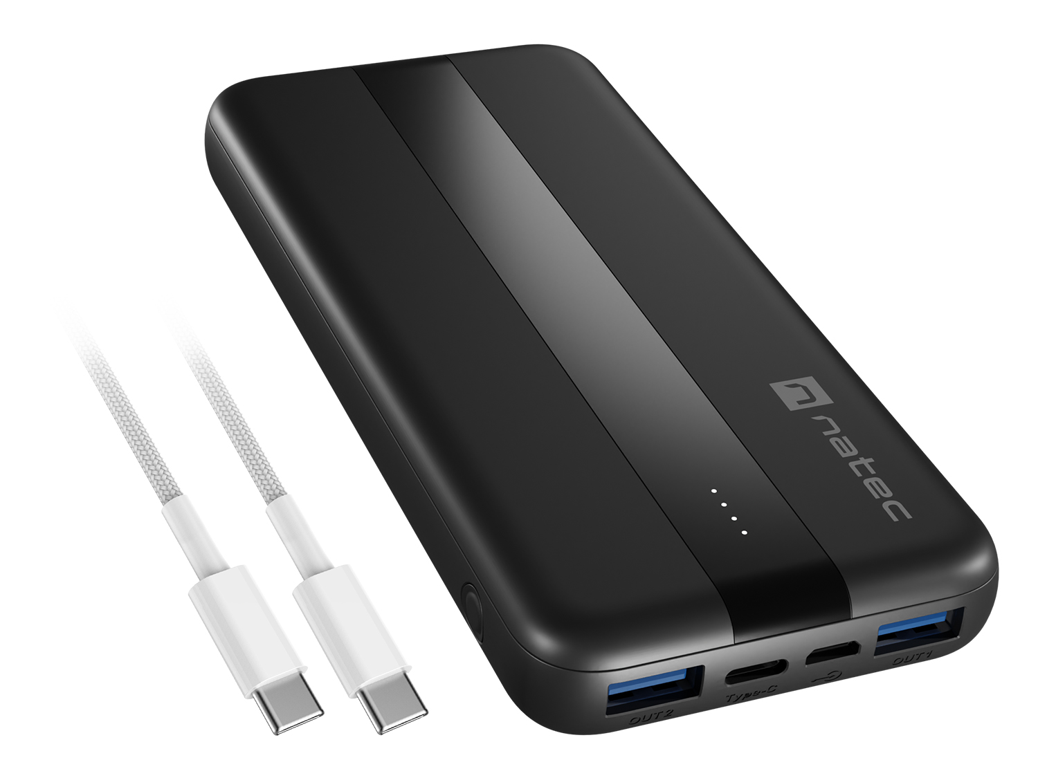 Power banka Natec TREVI SLIM Q V2 10000mAh, 2X USB-A 18W, 1X USB-C 20W, USB-C - USB0-C kábel, čierna0 