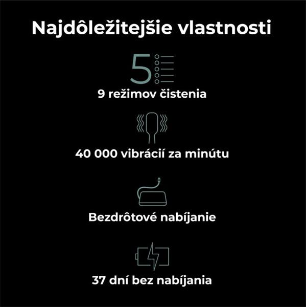 AENO sonická zubná kefka DB6, Čierna, 2 hlavice kefky, DUPONT, 46000 rpm, 5 módov 
