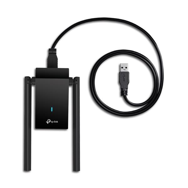 AX1800 High Gain Dual Band Wi-Fi 6 USB Adapter SPEED: 1201 Mbps at 5 GHz + 574 Mbps at 2.4 GHz SPEC: 2× High Gain Extern 