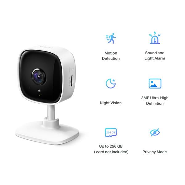 Home Security Wi-Fi Camera SPEC: 3MP (2304x1296), 2.4 GHz FEATURE: Motion Detection and Notifications, Sound and Light A 