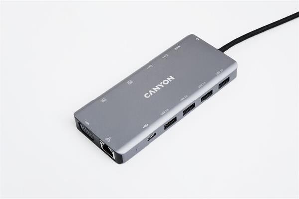 Canyon DS-12, Multiport Docking Station, 13 portov, 1xUSB-C 100W+3xUSB3.0+1xUSB 2.0+2xHDMI+1xVGA+1xRJ45+1xaudio 3,5mm 