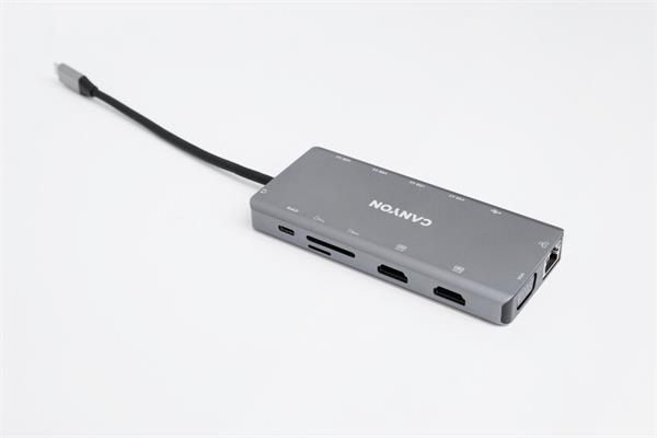 Canyon DS-12, Multiport Docking Station, 13 portov, 1xUSB-C 100W+3xUSB3.0+1xUSB 2.0+2xHDMI+1xVGA+1xRJ45+1xaudio 3,5mm 