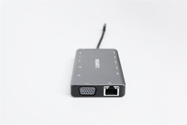 Canyon DS-12, Multiport Docking Station, 13 portov, 1xUSB-C 100W+3xUSB3.0+1xUSB 2.0+2xHDMI+1xVGA+1xRJ45+1xaudio 3,5mm 
