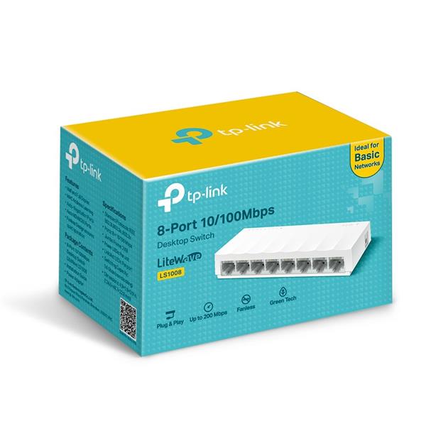LiteWave 8-Port 10/100 Mbps Desktop Switch PORT: 8× 10/100 Mbps RJ45 Ports SPEC: Desktop Plastic Case FEATURE: Plug and  