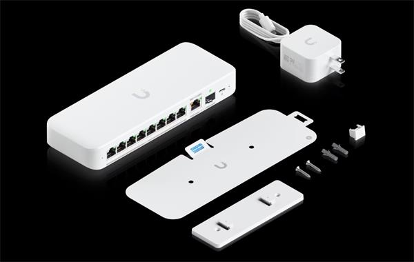 Ubiquiti Flexible, 8-port 2.5 GbE switch with a 10 GbE RJ45/SFP+ combination uplink port that can be powered with a USB 