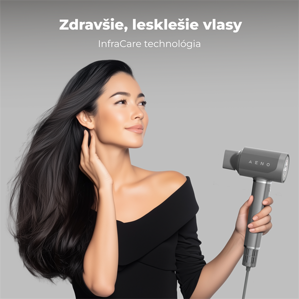AENO AI ProDryer Fén HD5 šedý, 100km/h, Hlasové ovl., ionizátor, AI, NTC, Gravity/Infra senzor, 67 dB, LED 