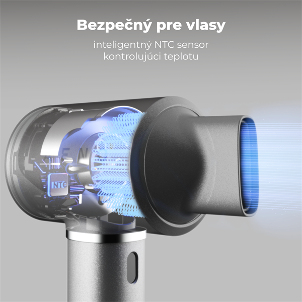 AENO AI ProDryer Fén HD5 šedý, 100km/h, Hlasové ovl., ionizátor, AI, NTC, Gravity/Infra senzor, 67 dB, LED 