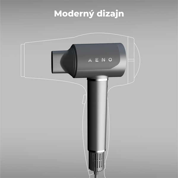 AENO AI ProDryer Fén HD5 šedý, 100km/h, Hlasové ovl., ionizátor, AI, NTC, Gravity/Infra senzor, 67 dB, LED 