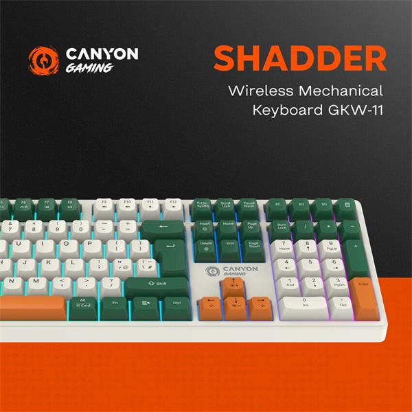 Canyon GKW-11, Shadder bezdrôtová herná klávesnica, lineárna, mech. spínače, 19 režimov podsvietenia, US 