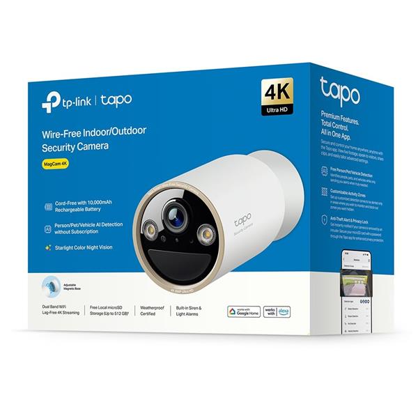 Wire-Free Indoor/Outdoor Security Camera SPEC:4K UHD (3840x2160), H.265/H.264 Supported, 16x UHD Digital Zoom, 2.4/5 GHz 