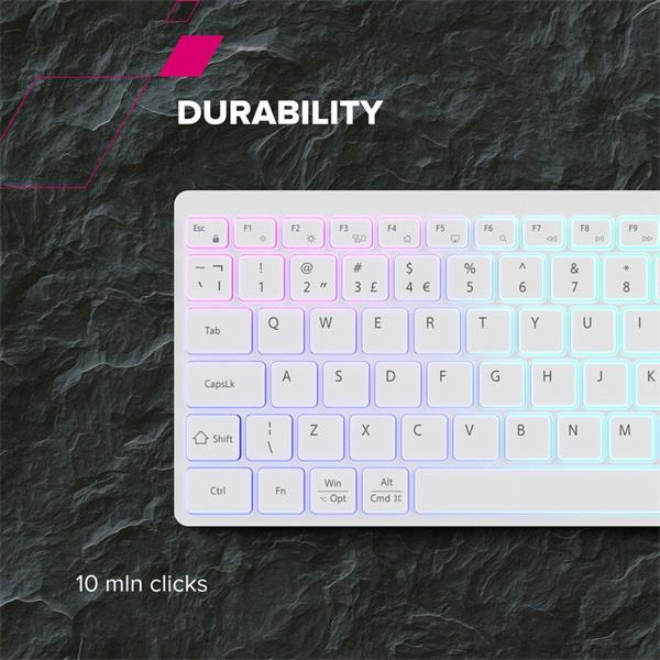 Canyon HKB-W11, 2v1 bezdrôtová klávesnica, vodeodolná, 12 multim. kláves, RGB podsv, plnoh. veľkosť, štíhla, SK/CZ, šedá 